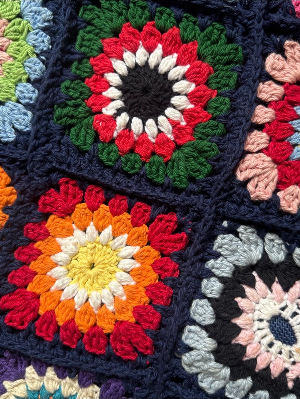 Vintage 1970’s Handmade Crochet Large Cottagecore Quilt Bag - Picture 9 of 9